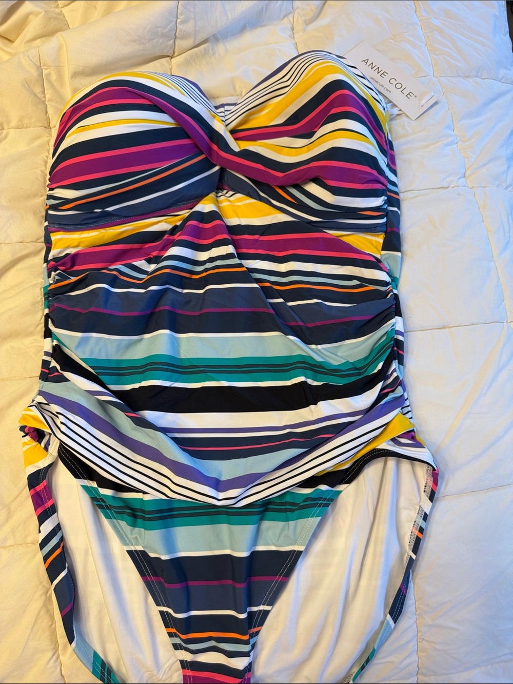 Anne Cole Navy Multicolor Striped Twist-Front One-Piece Swimsuit